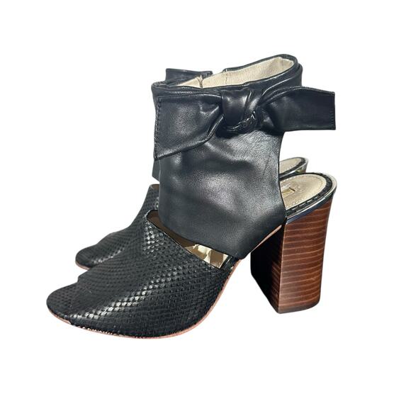 Louise et Cie Lo-Katlin Black Leather Heeled Sandals 8.5M Open Toe Bow Cutout - Picture 4 of 12